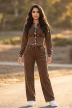 BUTTON UP ACID WASH LOUNGEWEAR SET