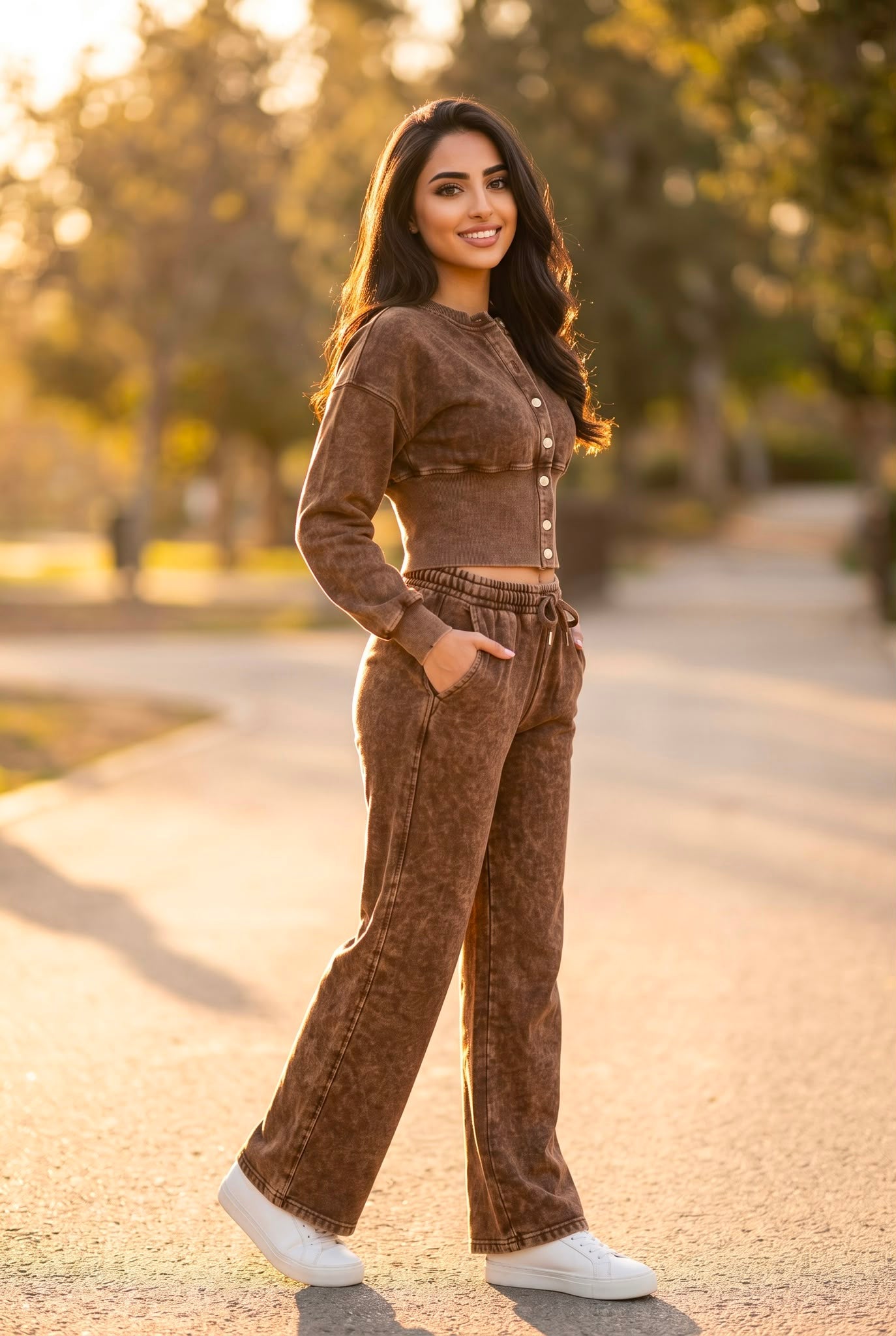 BUTTON UP ACID WASH LOUNGEWEAR SET